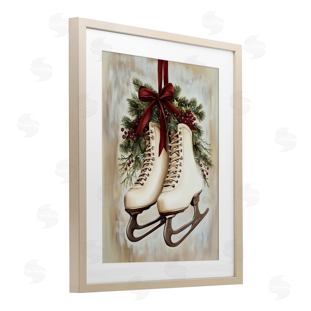 Arlington Prints Festive Ice Skates Birch Framed Print Under Glass with White Mat Wall Art