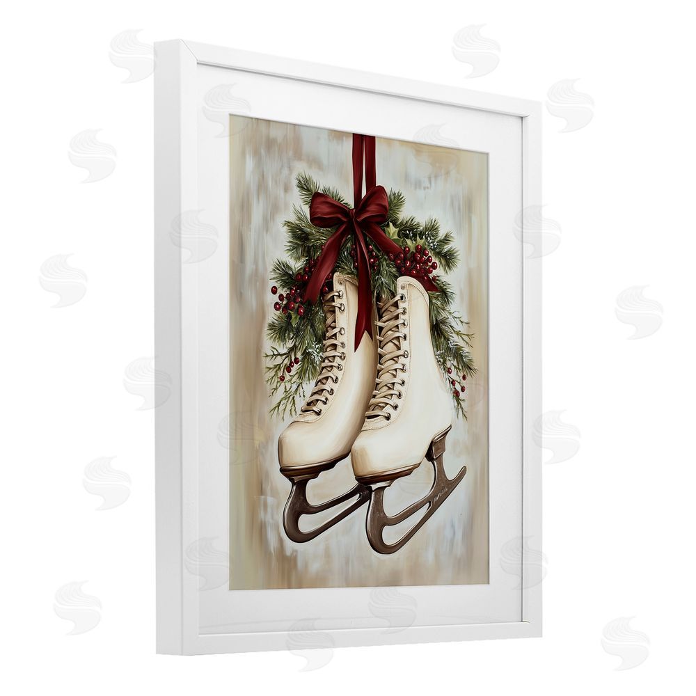 Arlington Prints Festive Ice Skates White Framed Print Under Glass with Mat Wall Art