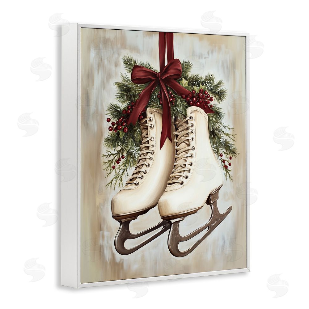 Arlington Prints Festive Ice Skates White Framed Giclee Wall Art Print