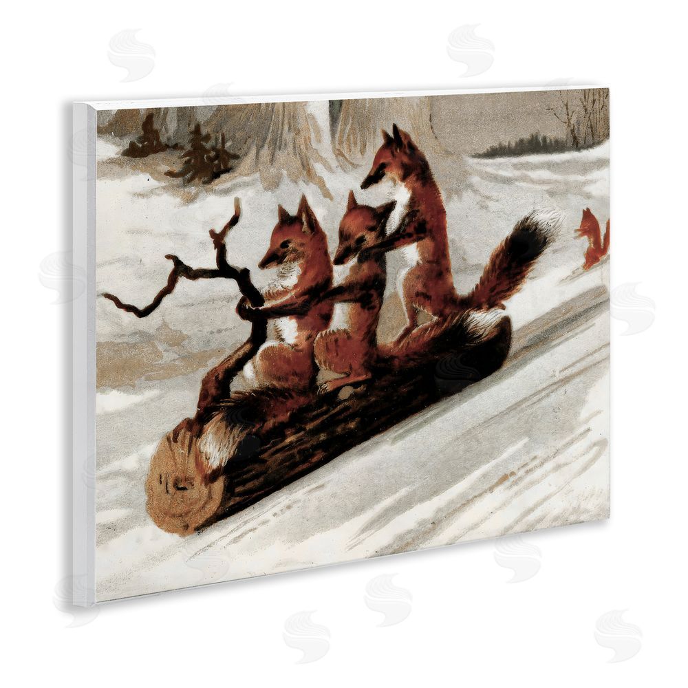 Arlington Prints Foxes Sledding on Log Wall Plaque Art Print