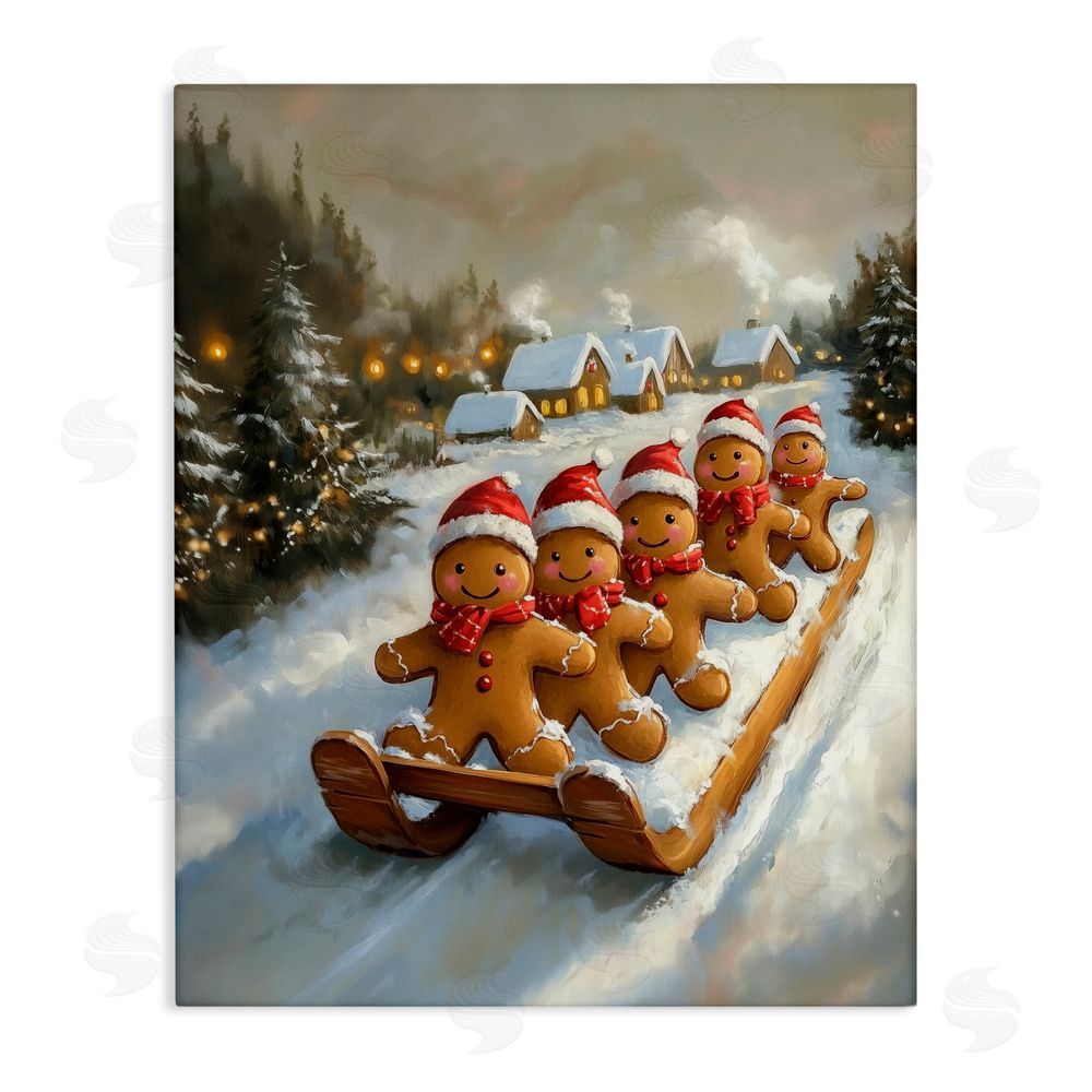 Arlington Prints Gingerbread Snow Day Sledding Canvas Wall Art Print