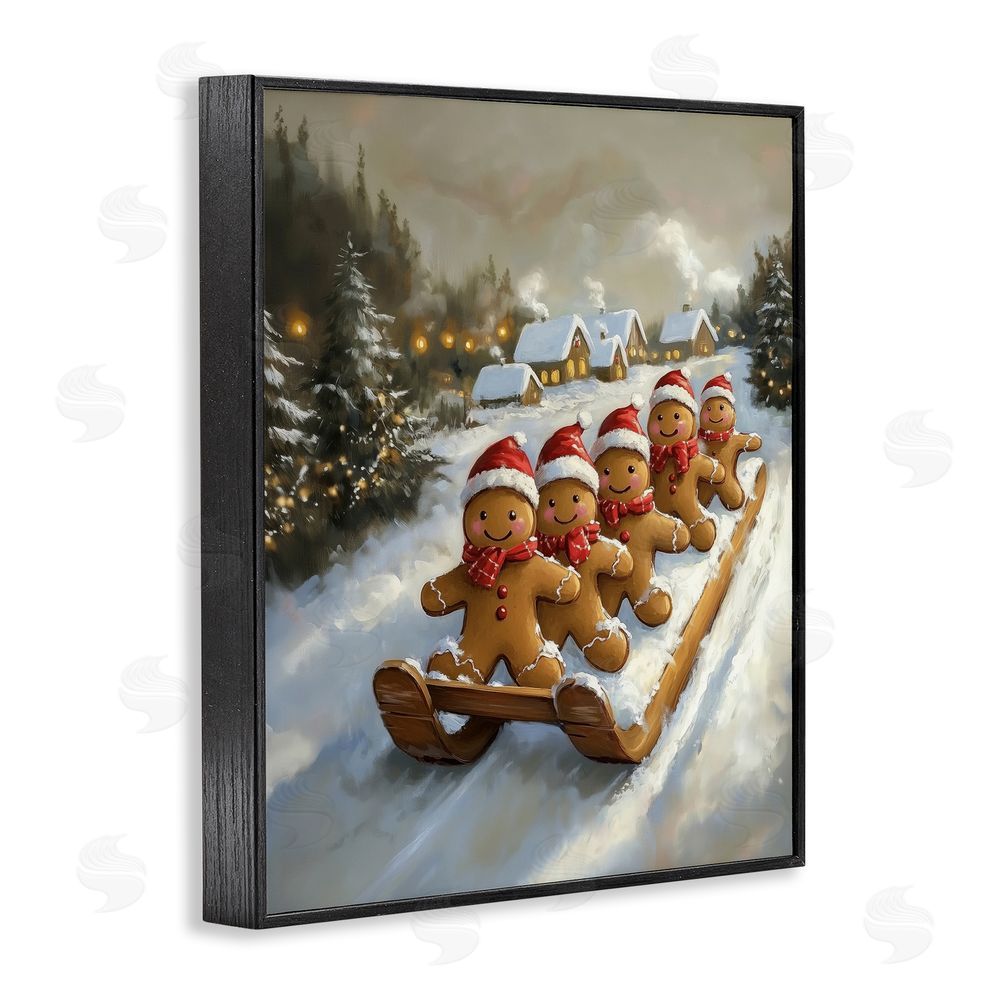 Arlington Prints Gingerbread Snow Day Sledding Black Framed Giclee Wall Art Print