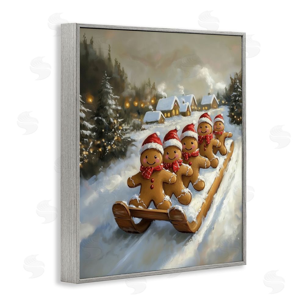 Arlington Prints Gingerbread Snow Day Sledding Gray Framed Giclee Wall Art Print