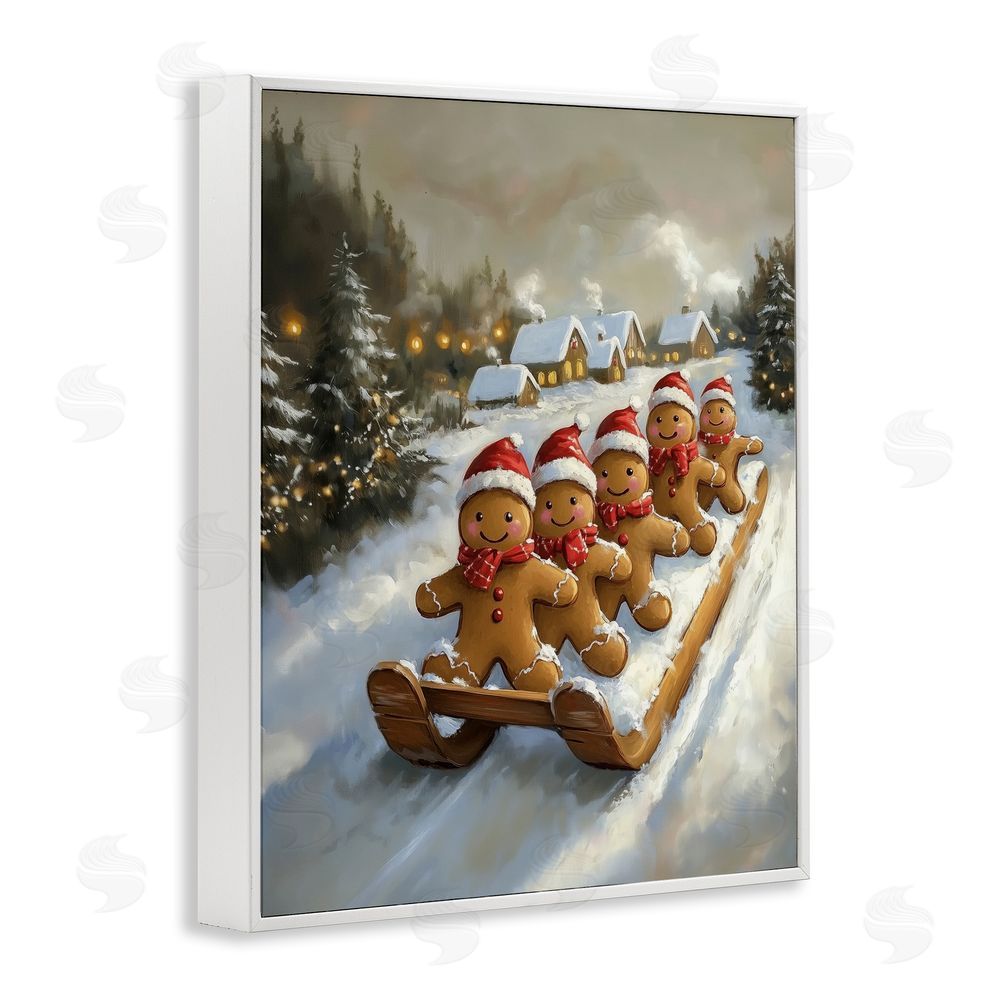 Arlington Prints Gingerbread Snow Day Sledding White Framed Giclee Wall Art Print