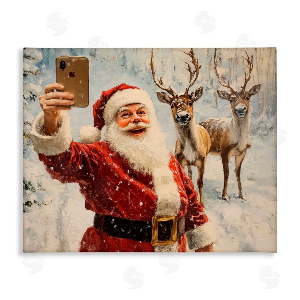 Arlington Prints Santa Selfie with Reindeer Canvas Wall Art Print