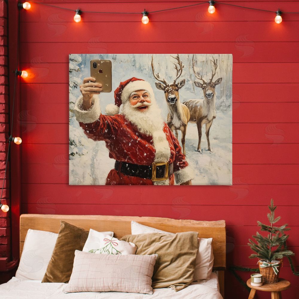 Arlington Prints Santa Selfie with Reindeer Canvas Art on Wall