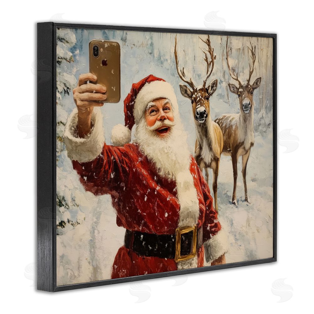 Arlington Prints Santa Selfie with Reindeer Black Framed Giclee Wall Art Print