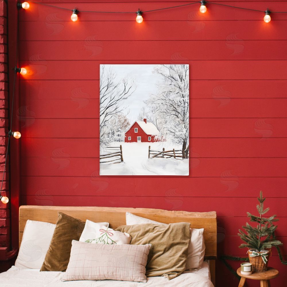 Arlington Prints Red Farmhouse in Snow Canvas Art on Wall