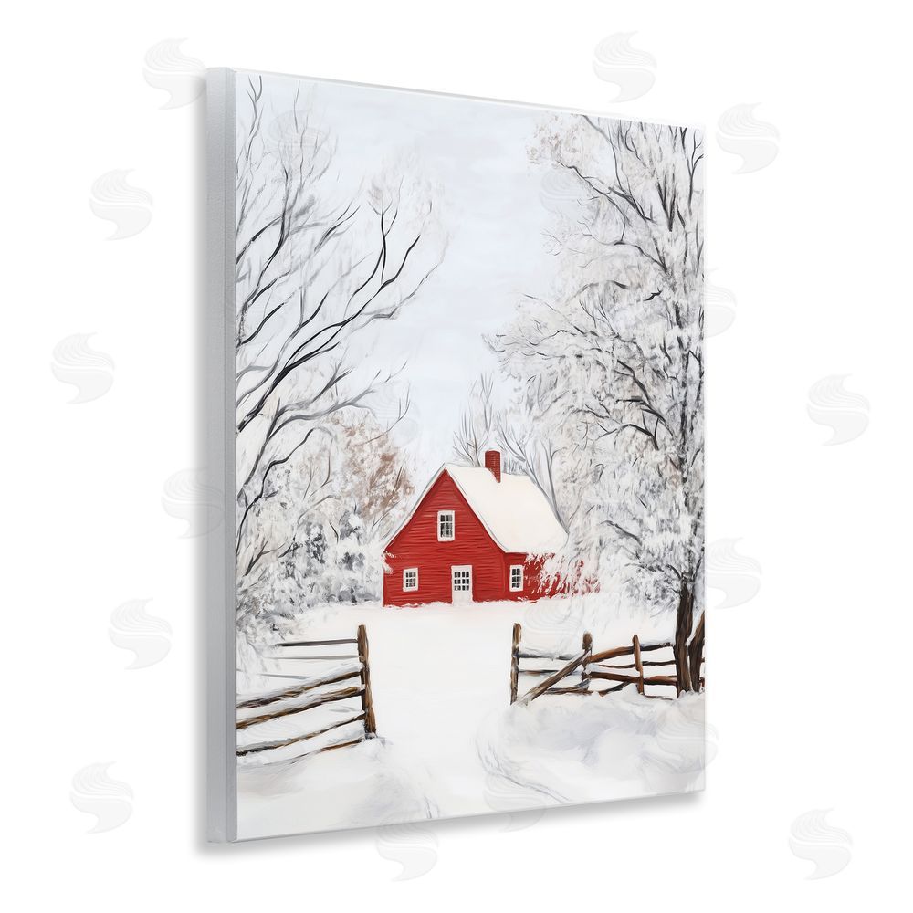 Arlington Prints Red Farmhouse in Snow Wall Plaque Art Print