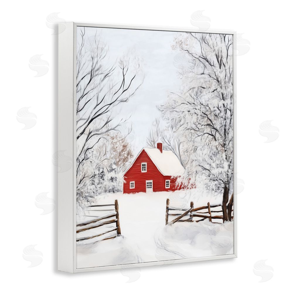 Arlington Prints Red Farmhouse in Snow White Framed Giclee Wall Art Print