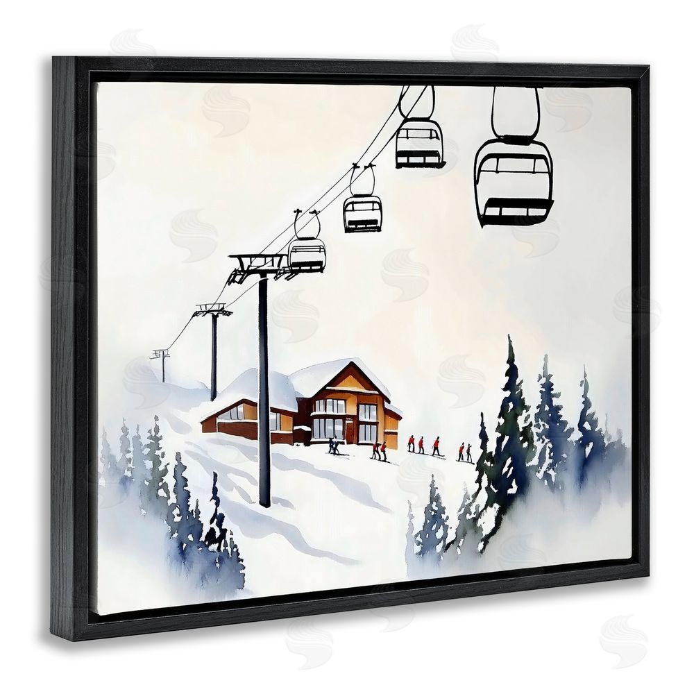 Arlington Prints Ski Lodge Lift Scenery Black Floating Frame Canvas Wall Art Print