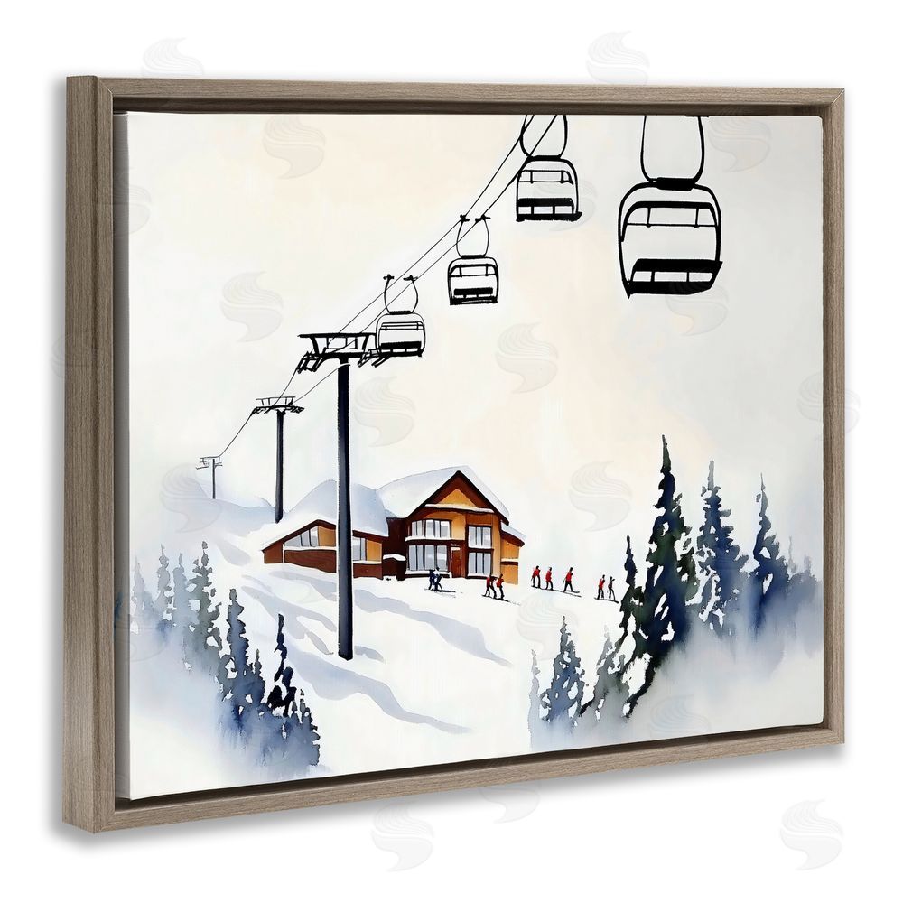 Arlington Prints Ski Lodge Lift Scenery Brown Floating Frame Canvas Wall Art Print