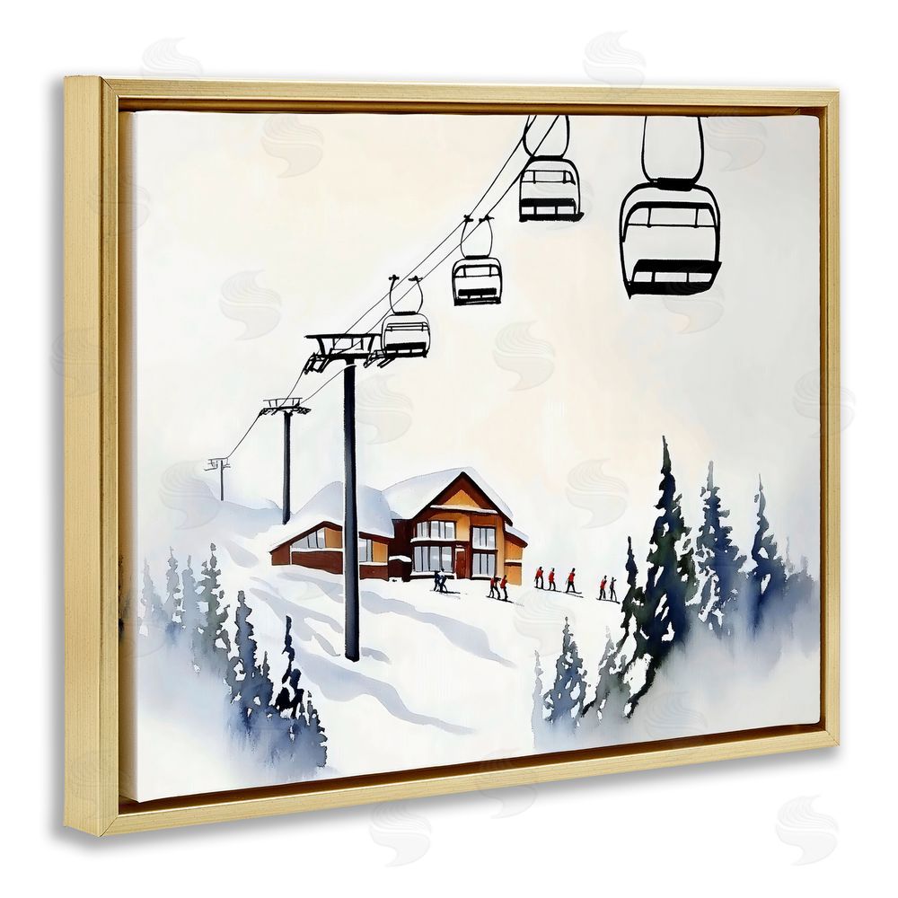 Arlington Prints Ski Lodge Lift Scenery Gold Floating Frame Canvas Wall Art Print