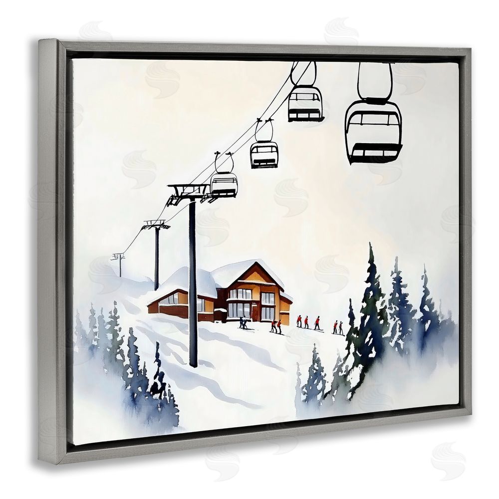 Arlington Prints Ski Lodge Lift Scenery Gray Floating Frame Canvas Wall Art Print