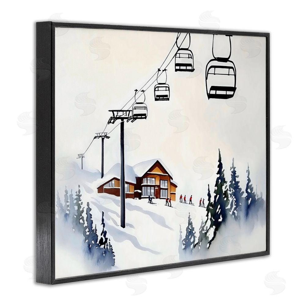 Arlington Prints Ski Lodge Lift Scenery Black Framed Giclee Wall Art Print