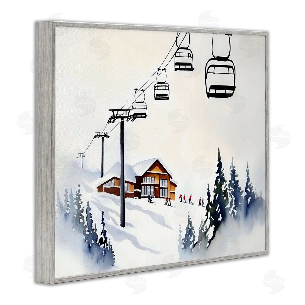 Arlington Prints Ski Lodge Lift Scenery Gray Framed Giclee Wall Art Print