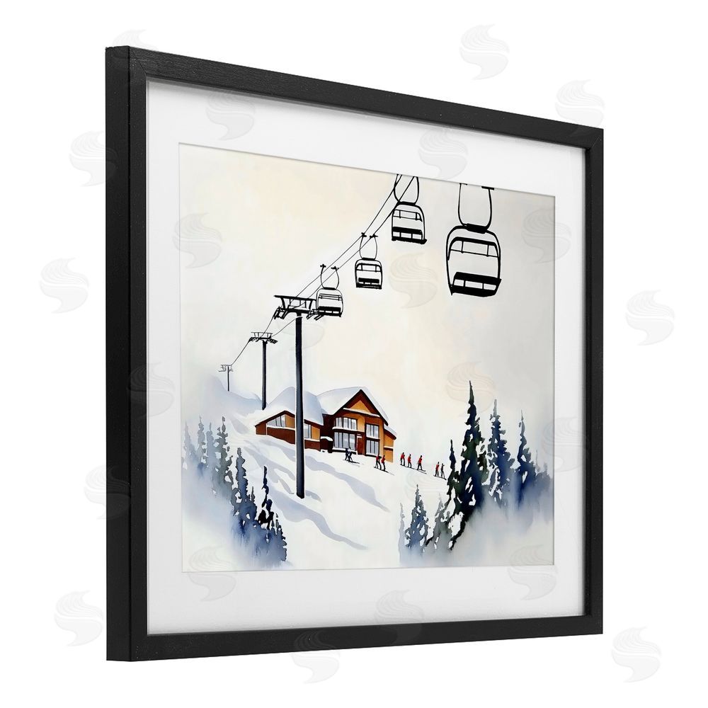 Arlington Prints Ski Lodge Lift Scenery Black Framed Print Under Glass with White Mat Wall Art