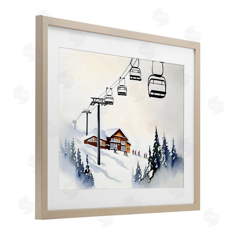 Arlington Prints Ski Lodge Lift Scenery Birch Framed Print Under Glass with White Mat Wall Art