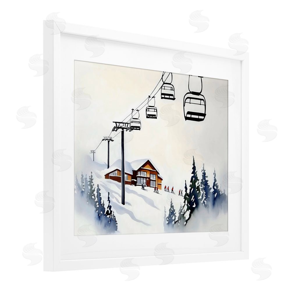 Arlington Prints Ski Lodge Lift Scenery White Framed Print Under Glass with Mat Wall Art