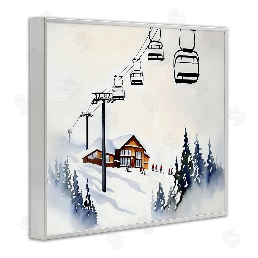 Arlington Prints Ski Lodge Lift Scenery White Framed Giclee Wall Art Print