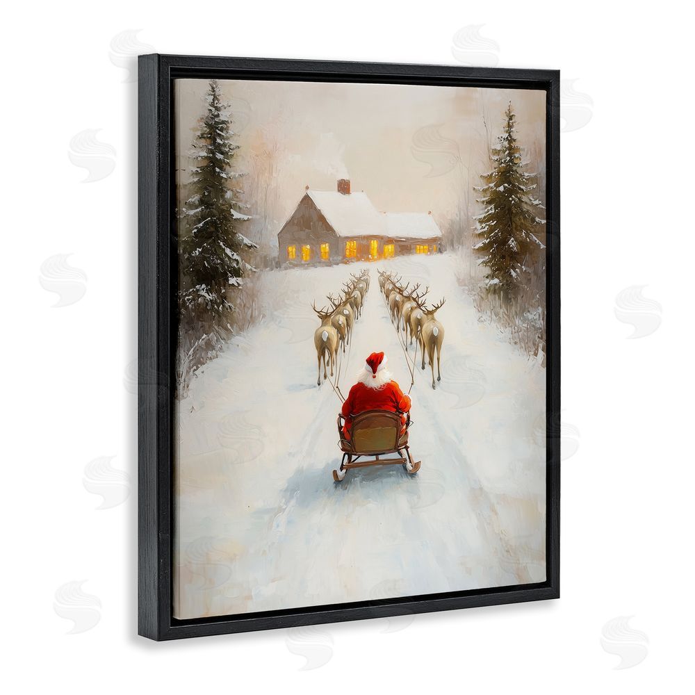 Arlington Prints Santa's Visit Sleigh Ride Black Floating Frame Canvas Wall Art Print