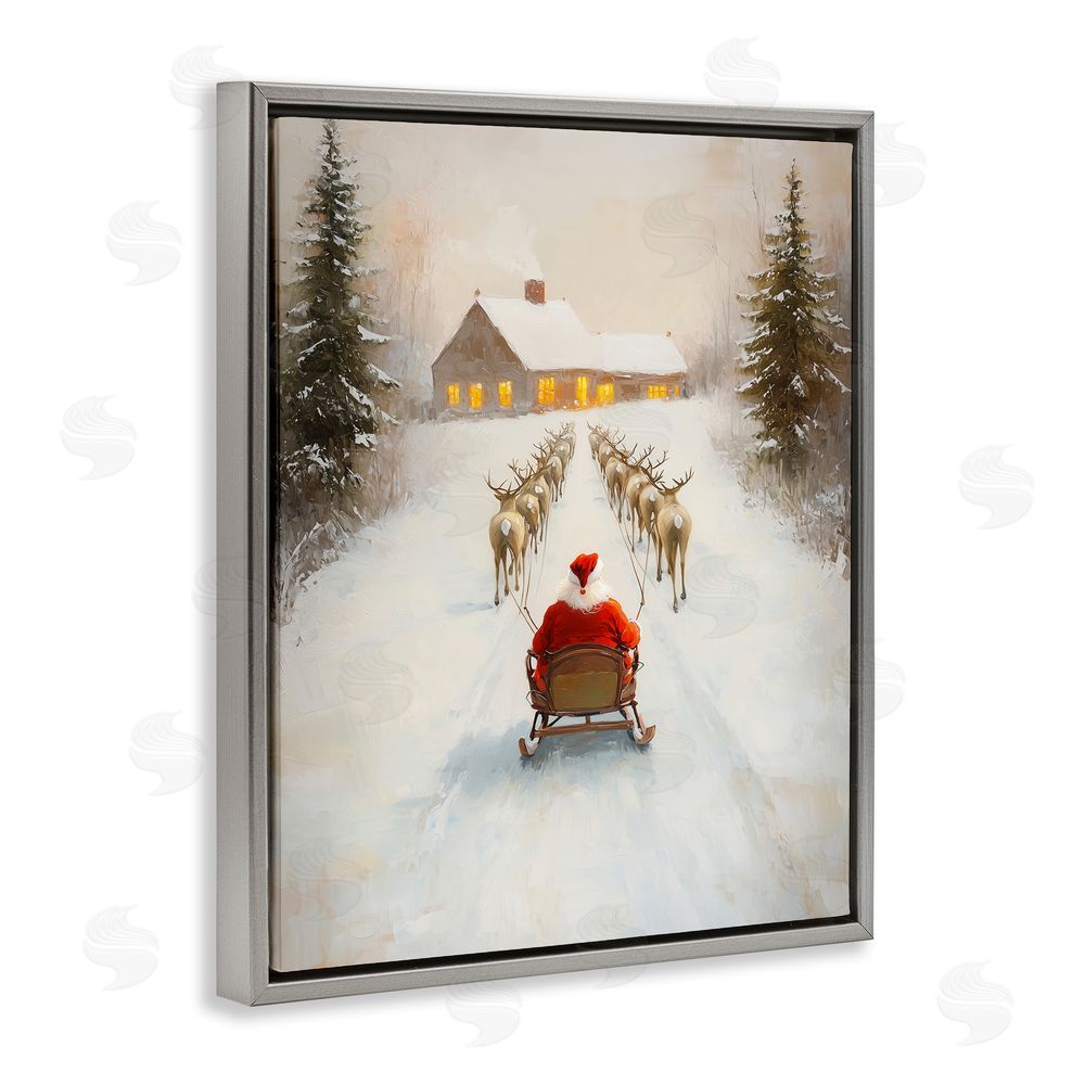 Arlington Prints Santa's Visit Sleigh Ride Gray Floating Frame Canvas Wall Art Print