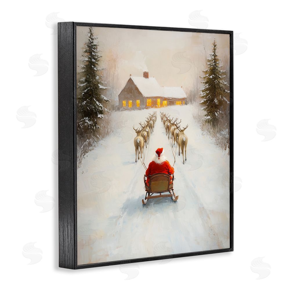 Arlington Prints Santa's Visit Sleigh Ride Black Framed Giclee Wall Art Print