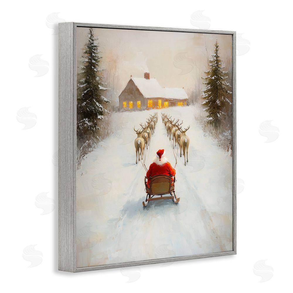 Arlington Prints Santa's Visit Sleigh Ride Gray Framed Giclee Wall Art Print