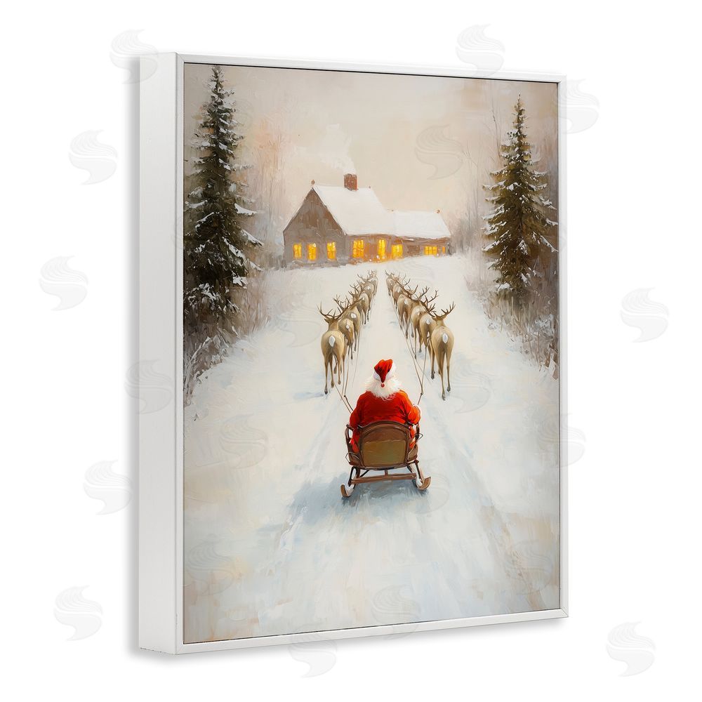 Arlington Prints Santa's Visit Sleigh Ride White Framed Giclee Wall Art Print