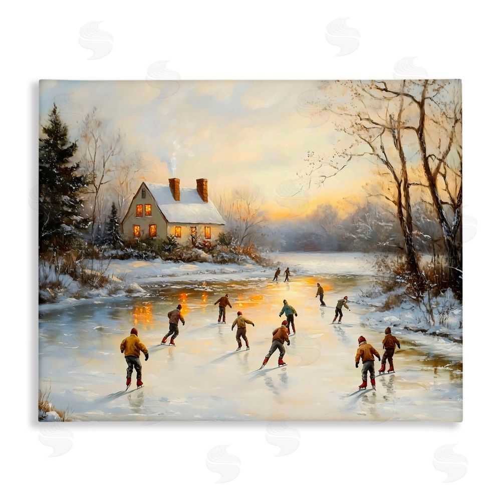Arlington Prints Vintage Winter Ice Skaters Canvas Wall Art Print