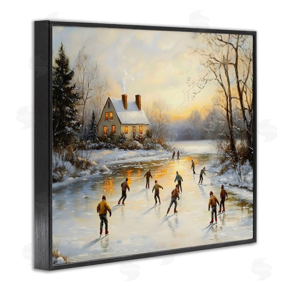 Arlington Prints Vintage Winter Ice Skaters Black Framed Giclee Wall Art Print