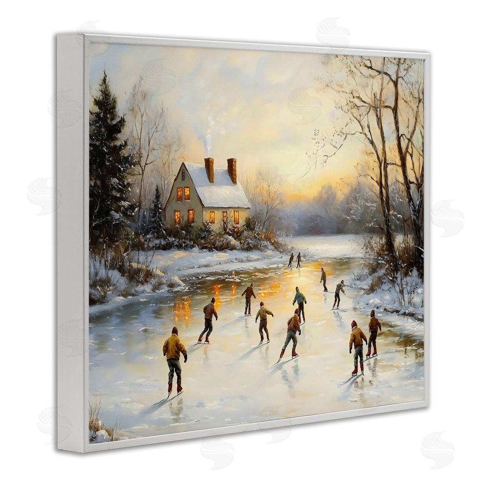 Arlington Prints Vintage Winter Ice Skaters White Framed Giclee Wall Art Print