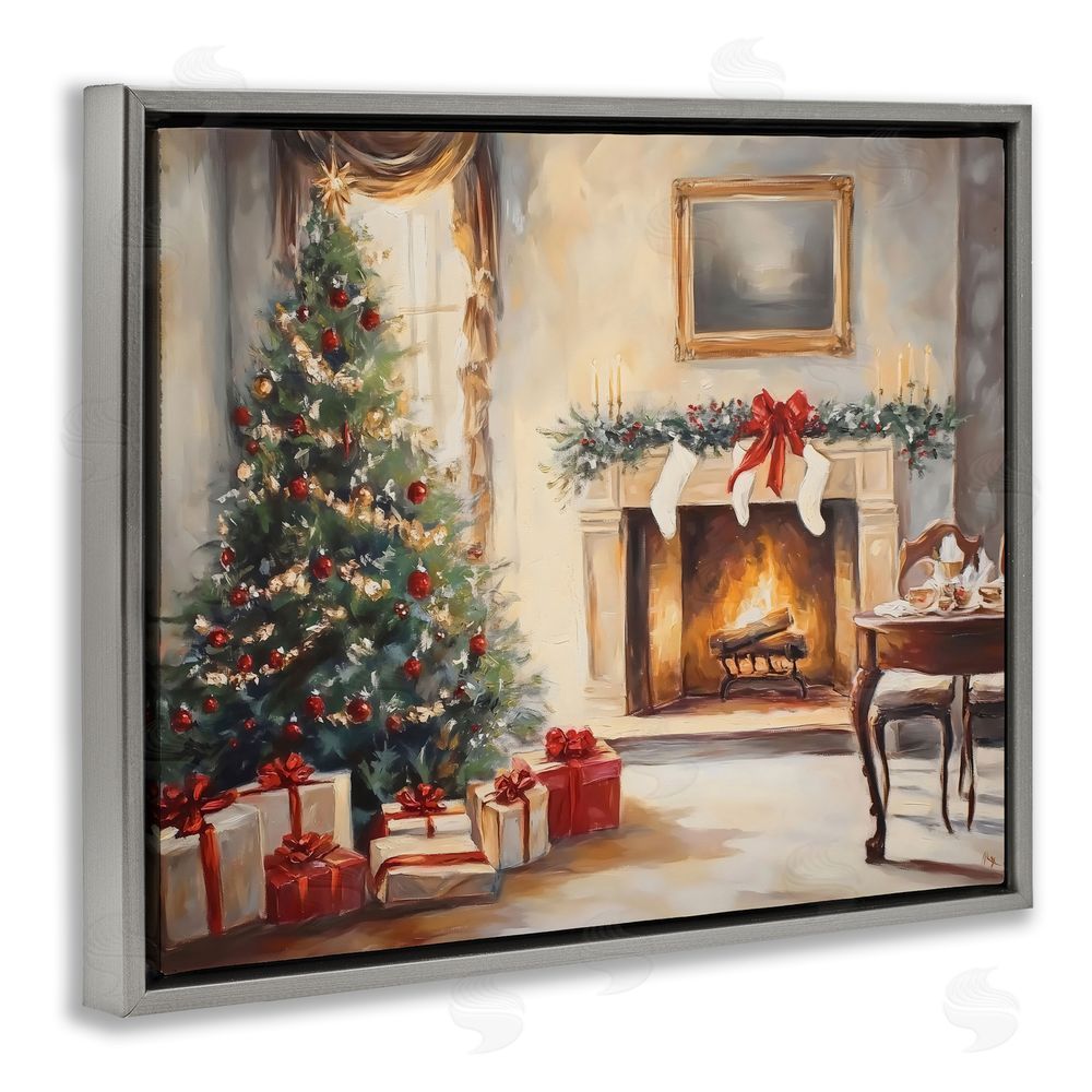 Arlington Prints Vintage Christmas Tree Hearth Gray Floating Frame Canvas Wall Art Print