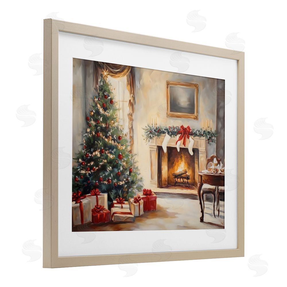 Arlington Prints Vintage Christmas Tree Hearth Birch Framed Print Under Glass with White Mat Wall Art