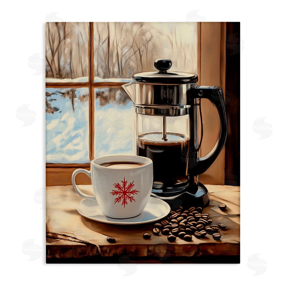 Arlington Prints Winter French Press Coffee Canvas Wall Art Print