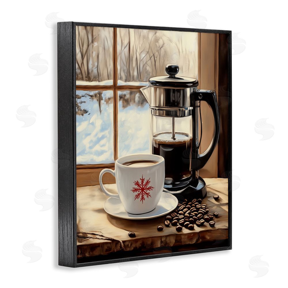 Arlington Prints Winter French Press Coffee Black Framed Giclee Wall Art Print