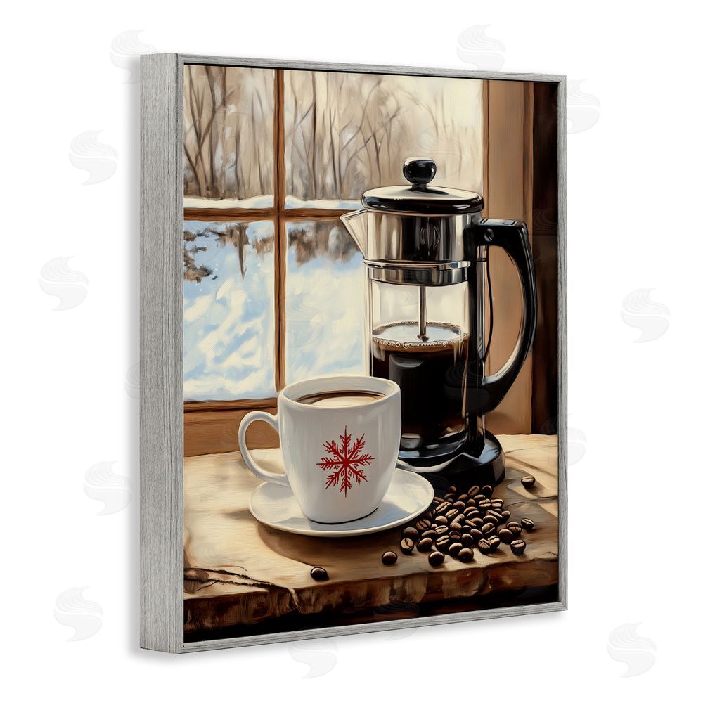 Arlington Prints Winter French Press Coffee Gray Framed Giclee Wall Art Print
