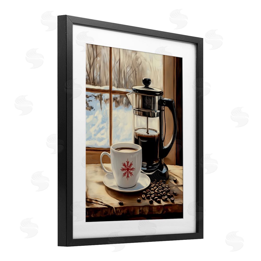 Arlington Prints Winter French Press Coffee Black Framed Print Under Glass with White Mat Wall Art