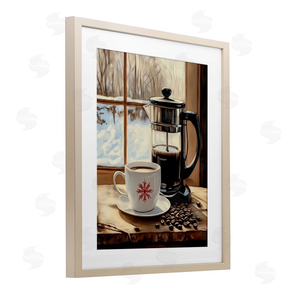 Arlington Prints Winter French Press Coffee Birch Framed Print Under Glass with White Mat Wall Art