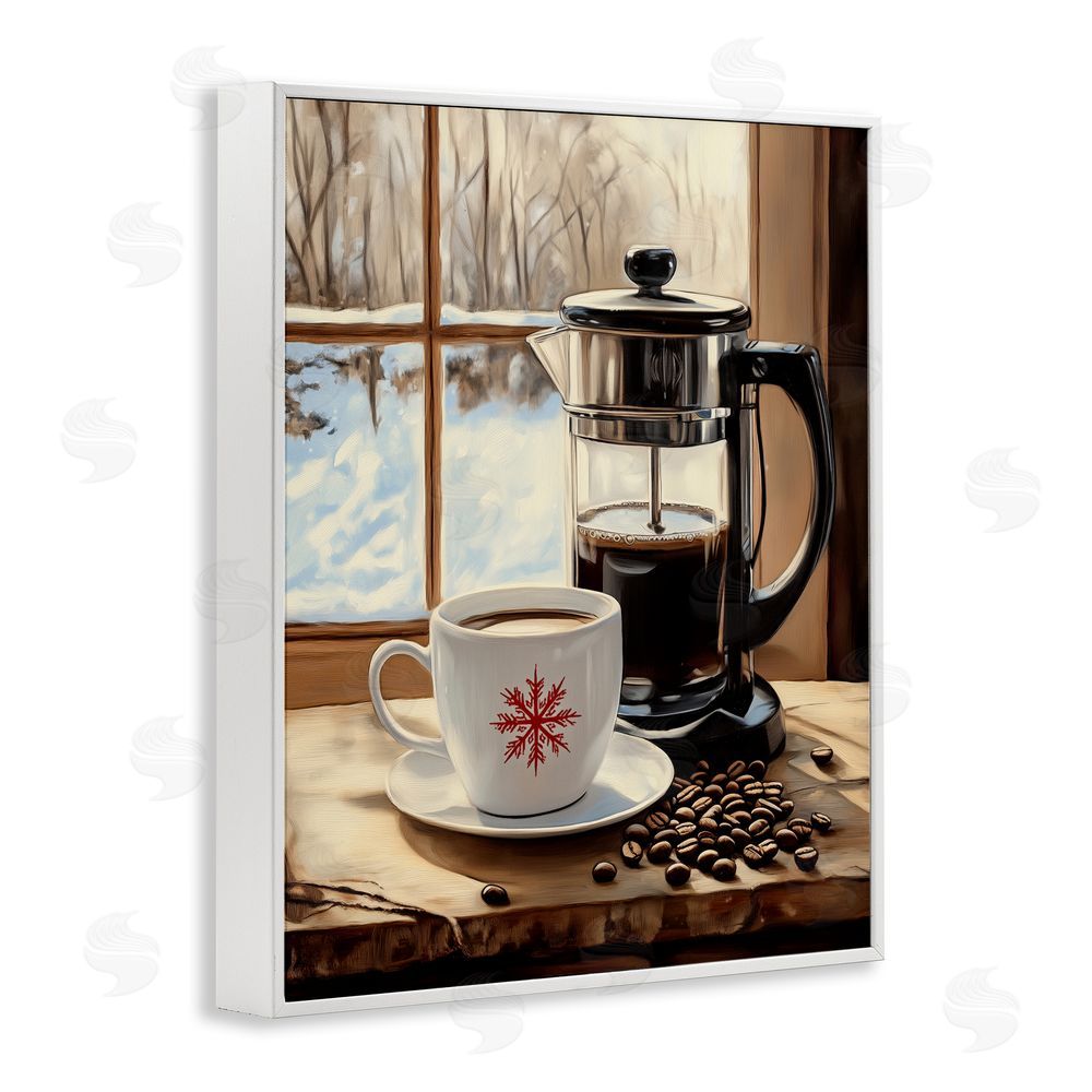 Arlington Prints Winter French Press Coffee White Framed Giclee Wall Art Print