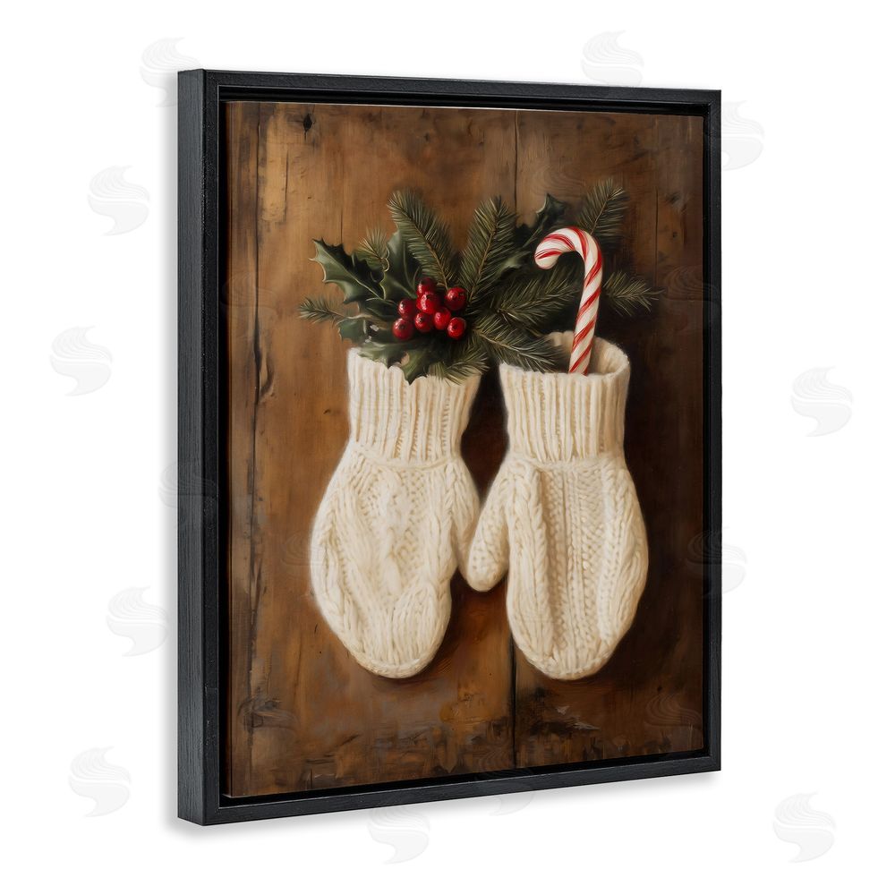 Arlington Prints Warm Woolen Mittens Black Floating Frame Canvas Wall Art Print