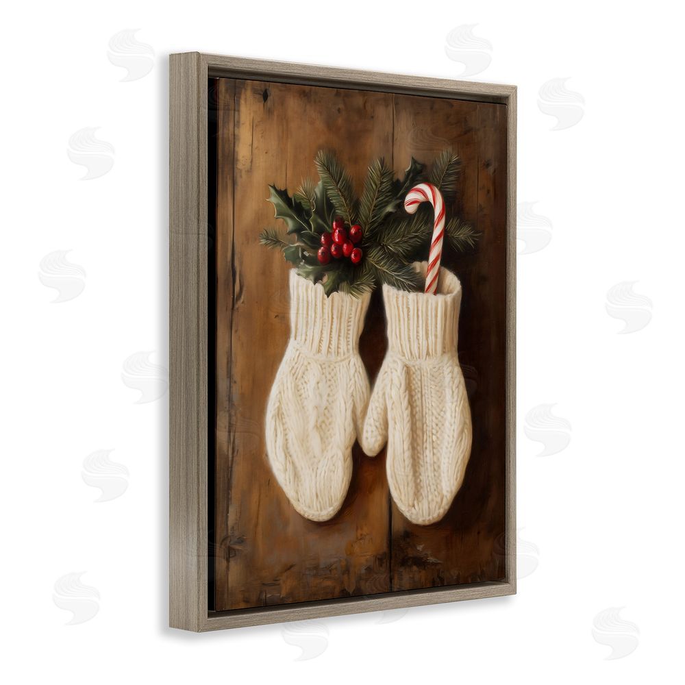 Arlington Prints Warm Woolen Mittens Brown Floating Frame Canvas Wall Art Print