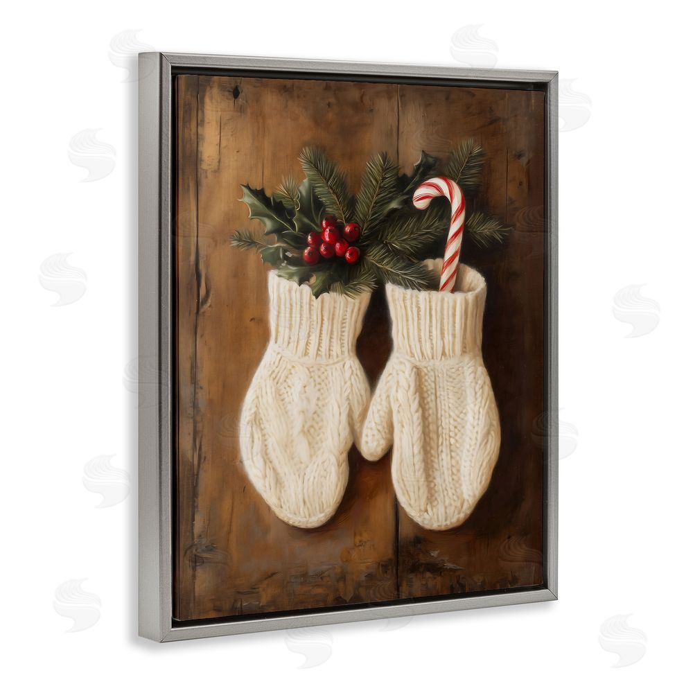 Arlington Prints Warm Woolen Mittens Gray Floating Frame Canvas Wall Art Print