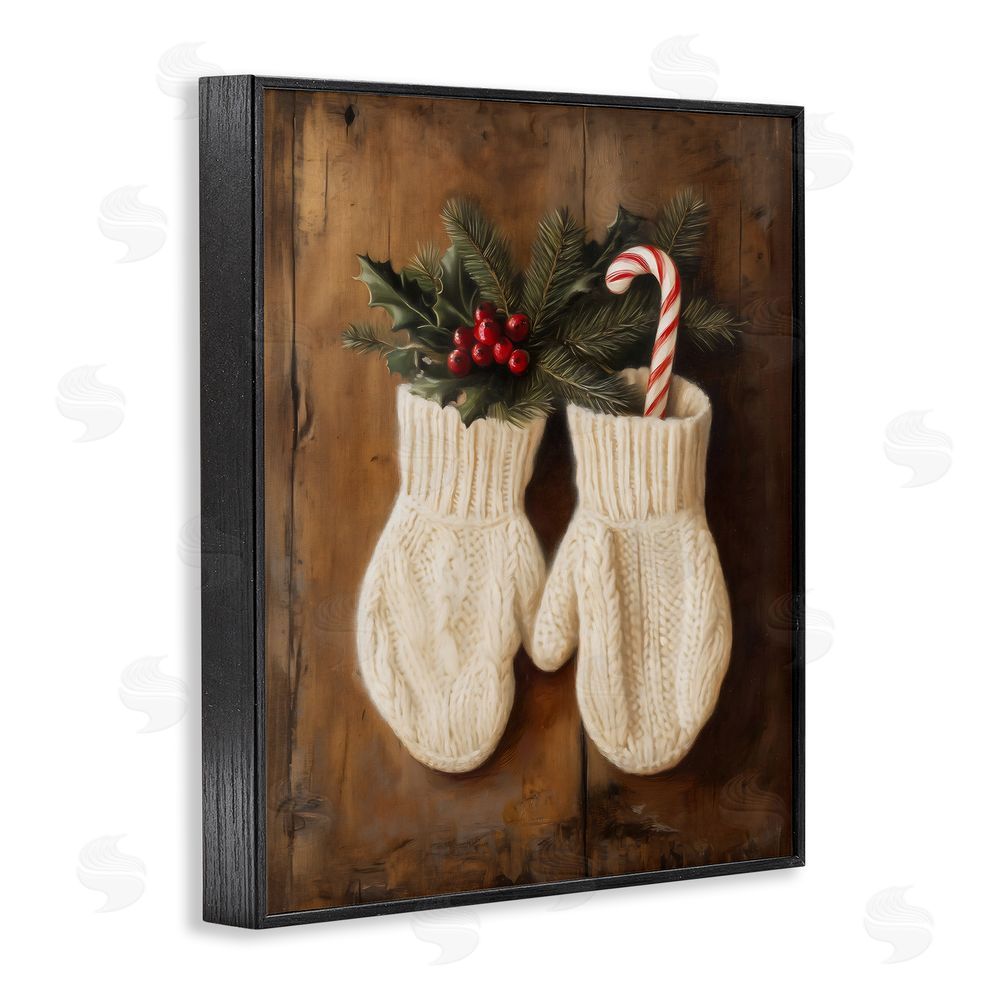 Arlington Prints Warm Woolen Mittens Black Framed Giclee Wall Art Print