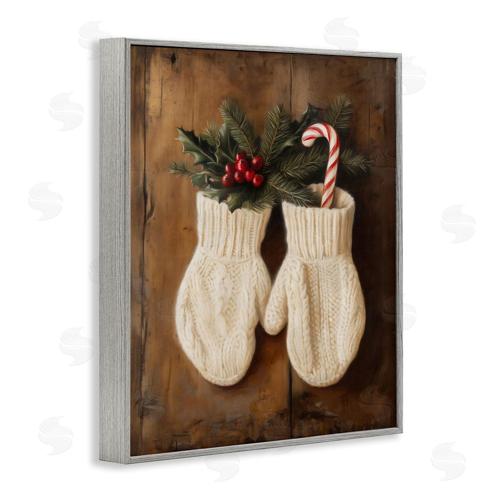 Arlington Prints Warm Woolen Mittens Gray Framed Giclee Wall Art Print