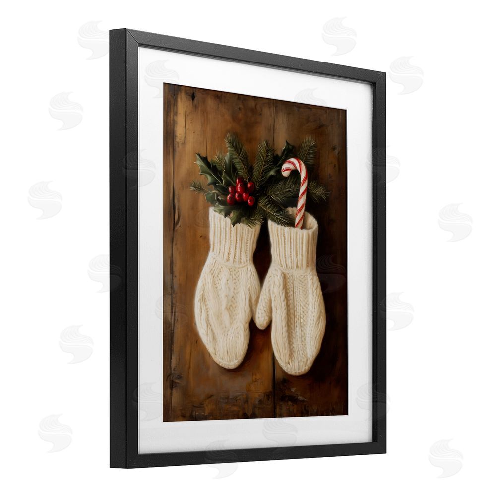 Arlington Prints Warm Woolen Mittens Black Framed Print Under Glass with White Mat Wall Art