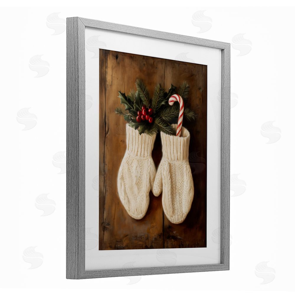 Arlington Prints Warm Woolen Mittens Gray Framed Print Under Glass with White Mat Wall Art