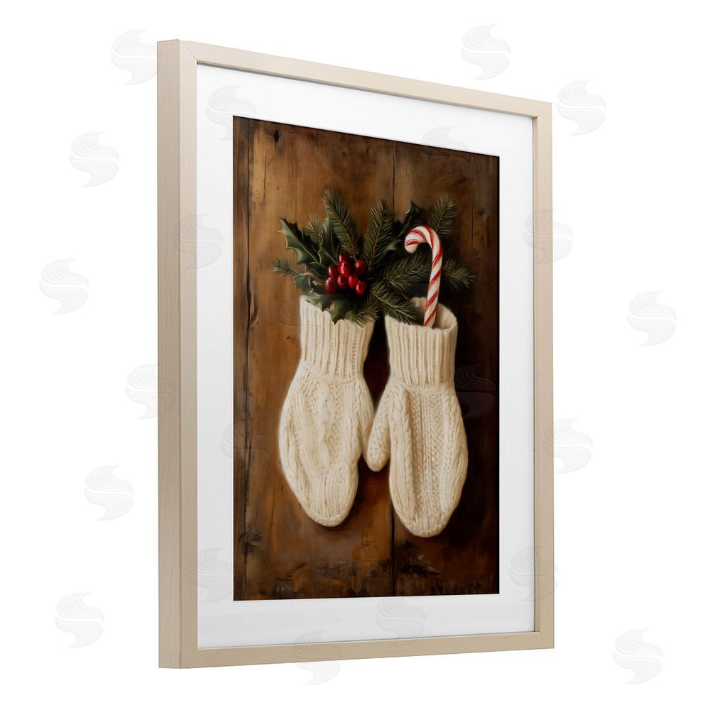 Arlington Prints Warm Woolen Mittens Birch Framed Print Under Glass with White Mat Wall Art