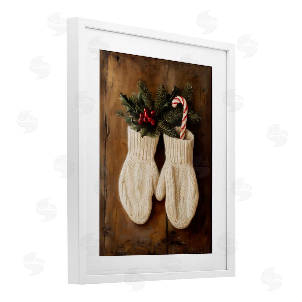 Arlington Prints Warm Woolen Mittens White Framed Print Under Glass with Mat Wall Art