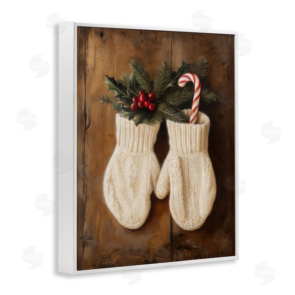 Arlington Prints Warm Woolen Mittens White Framed Giclee Wall Art Print